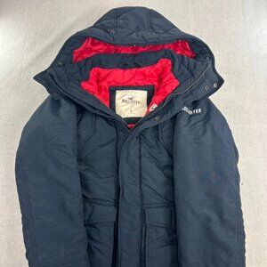 Vintage Hollister Mens Navy Blue Parka Jacket Hooded Full Zip Retro Size L